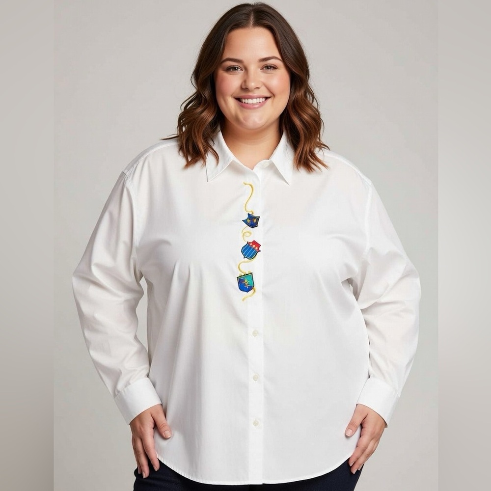 Vintage Evan Picone Blouse Top Shirt Women's Plus Size 22 White Button Cotton